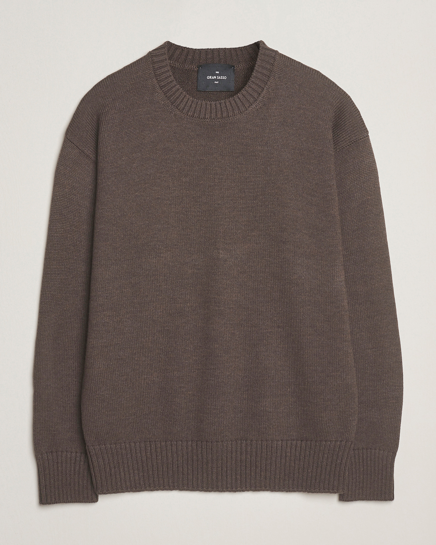 Gran Sasso Heavy Knitted Merino Crew Neck Brown Melange at