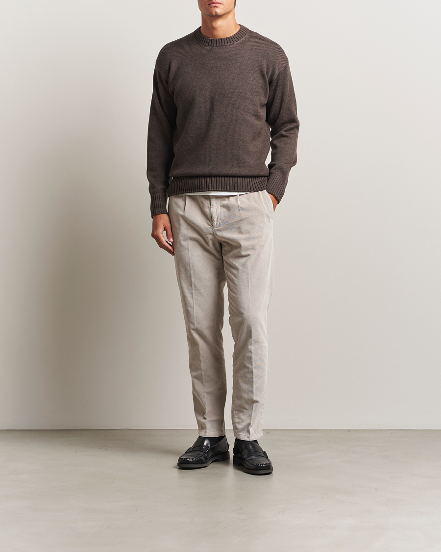 Men | Sweaters & Knitwear | Gran Sasso | Heavy Knitted Merino Crew Neck Brown Melange