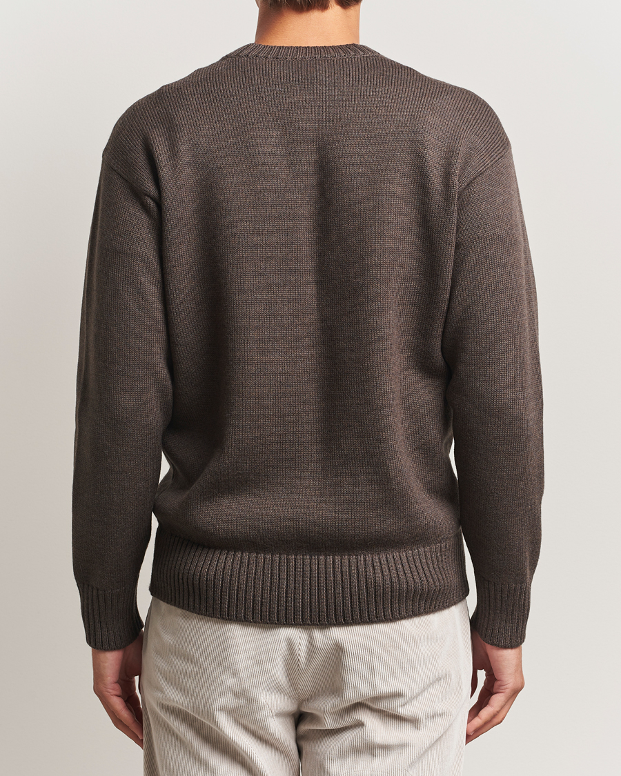 Men | Sweaters & Knitwear | Gran Sasso | Heavy Knitted Merino Crew Neck Brown Melange