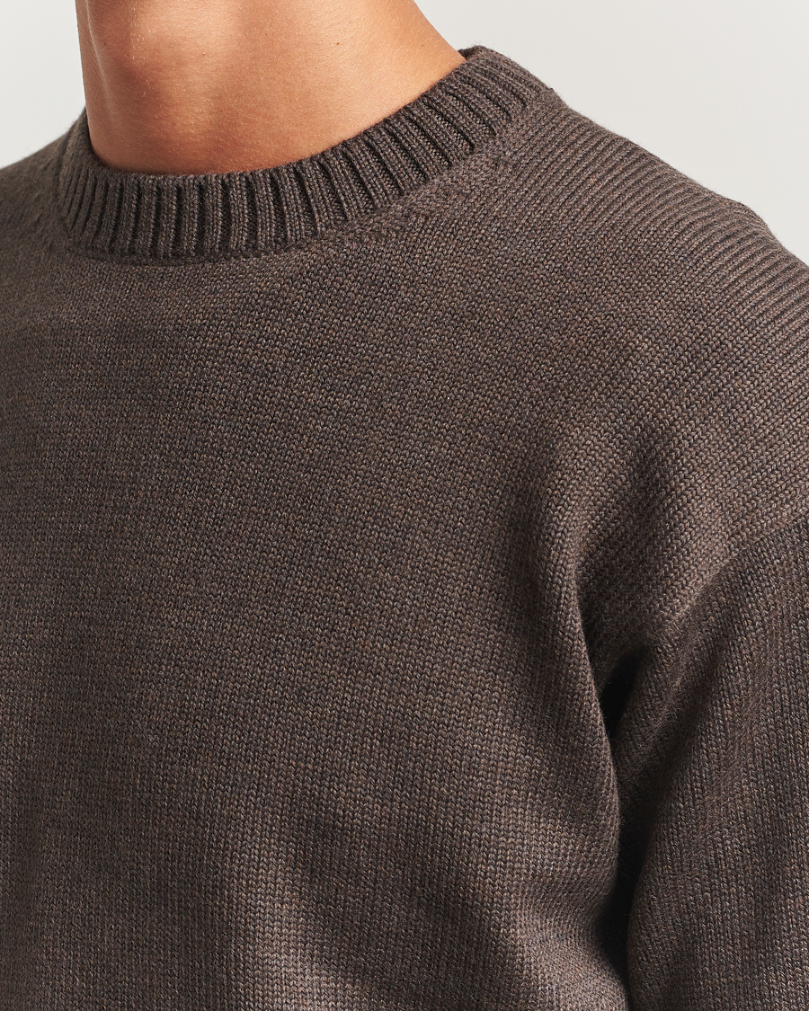 Men | Sweaters & Knitwear | Gran Sasso | Heavy Knitted Merino Crew Neck Brown Melange