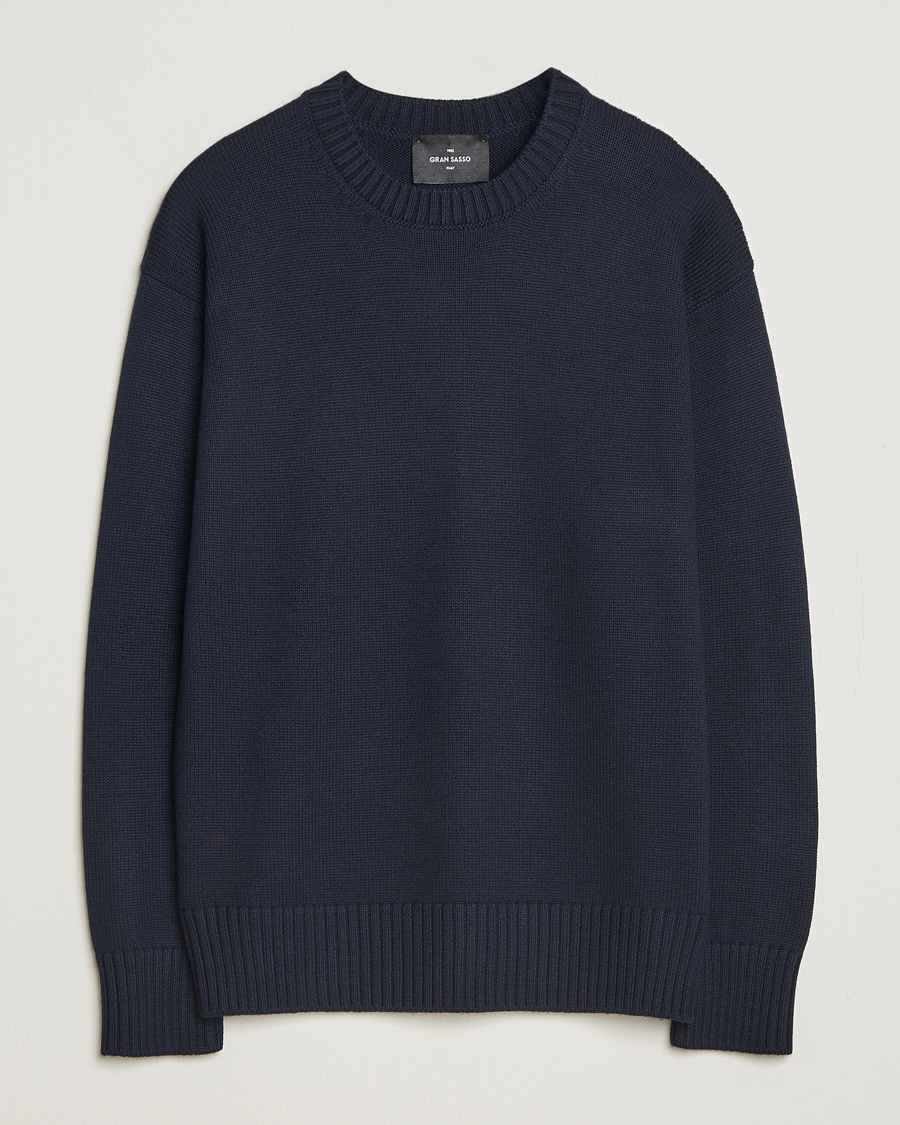 Gran Sasso Heavy Knitted Merino Crew Neck Navy at CareOfCarl.com