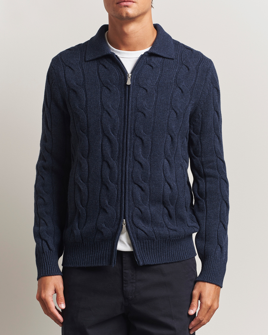 Giorgio Armani ネイビー カーディガン Giorgio Armani Jersey Corduroy Zip Sweater Navy at CareOfCarl.com