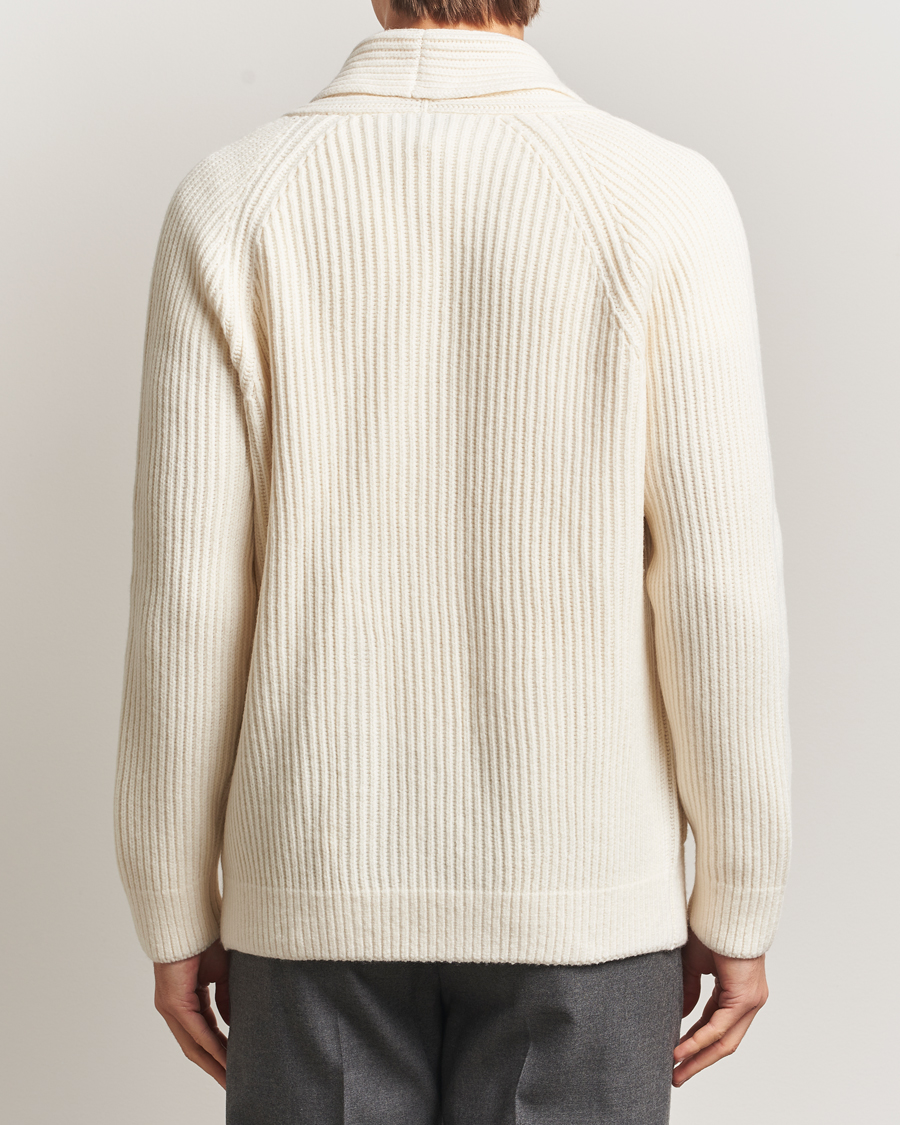 Men | Sweaters & Knitwear | Gran Sasso | Shawl Collar Heavy Knitted Wool Cardigan Cream