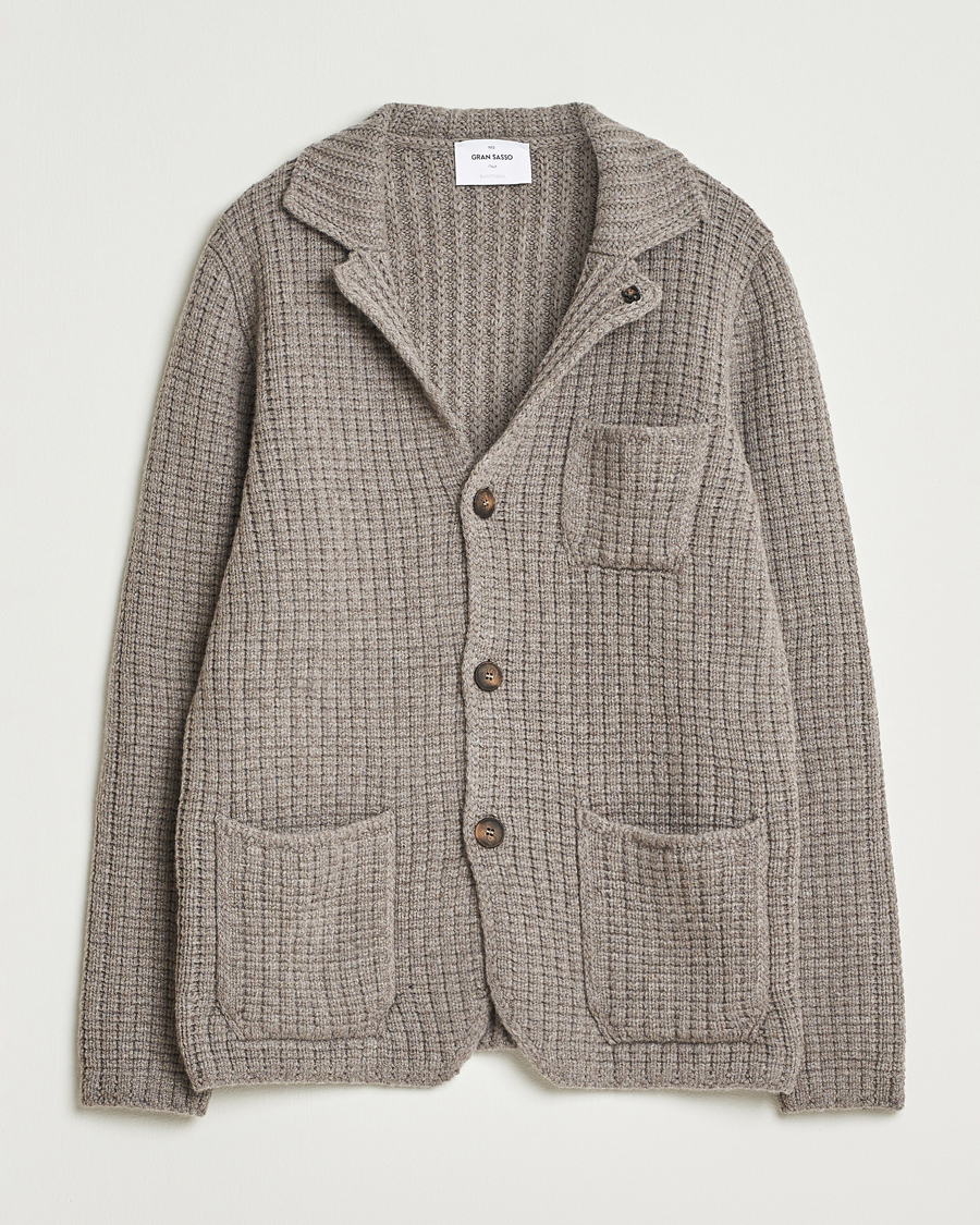 Men | Sweaters & Knitwear | Gran Sasso | Heavy Knitted Wool Cardigan Taupe Melange