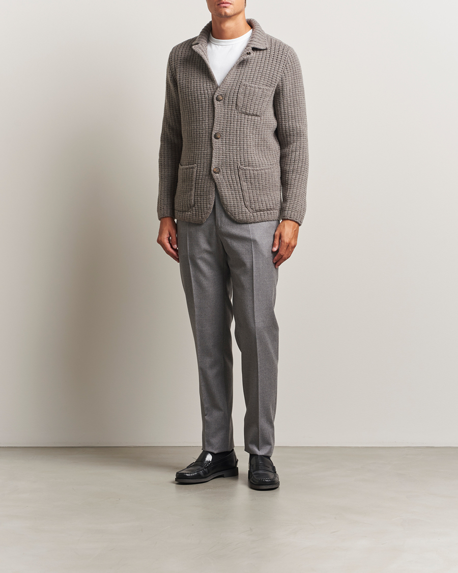 Men | Sweaters & Knitwear | Gran Sasso | Heavy Knitted Wool Cardigan Taupe Melange