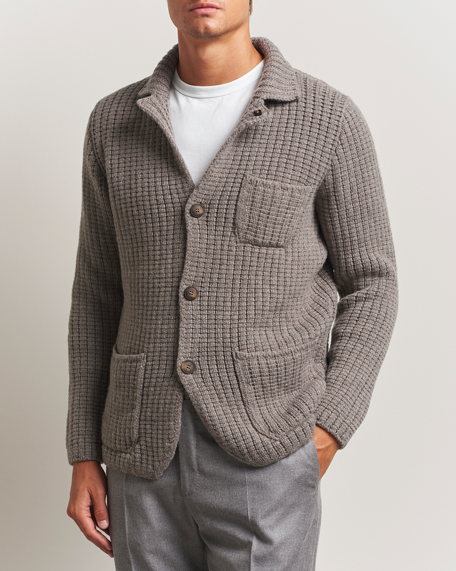 Men | Sweaters & Knitwear | Gran Sasso | Heavy Knitted Wool Cardigan Taupe Melange