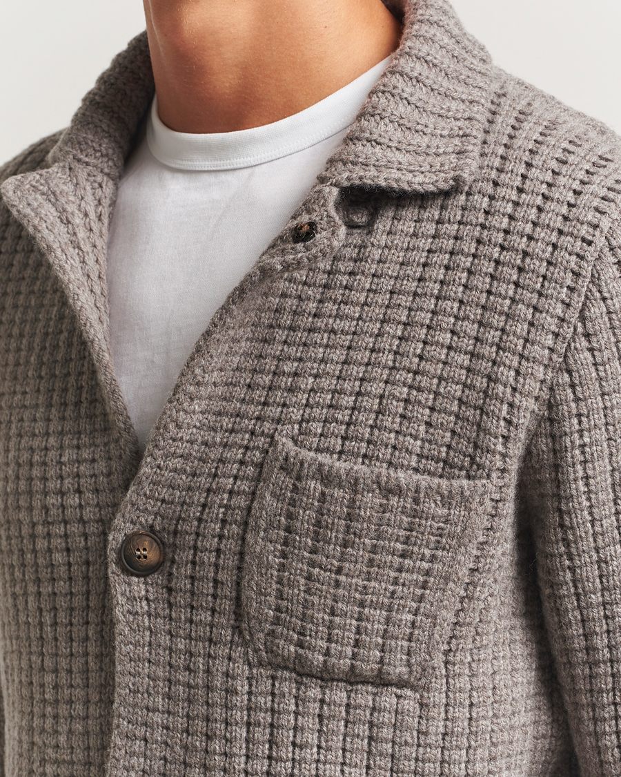 Men | Sweaters & Knitwear | Gran Sasso | Heavy Knitted Wool Cardigan Taupe Melange