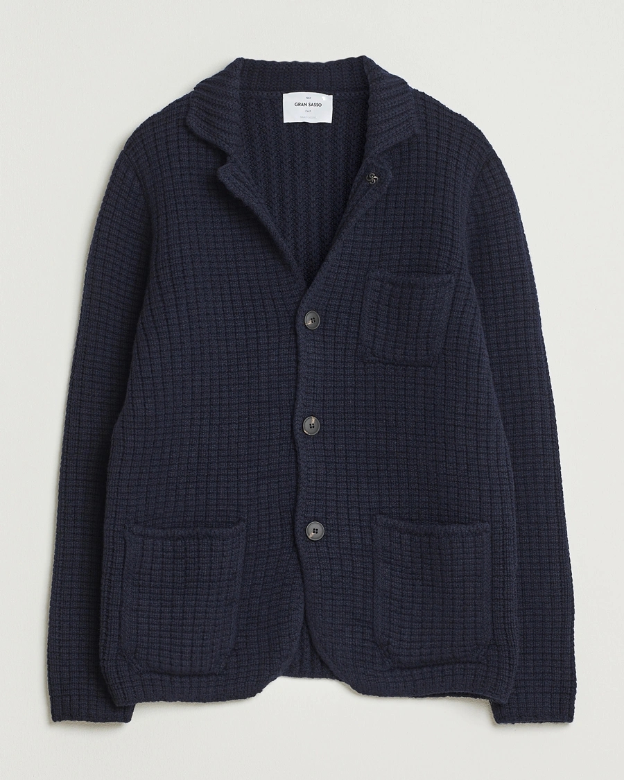 Men | Sweaters & Knitwear | Gran Sasso | Heavy Knitted Wool Cardigan Navy