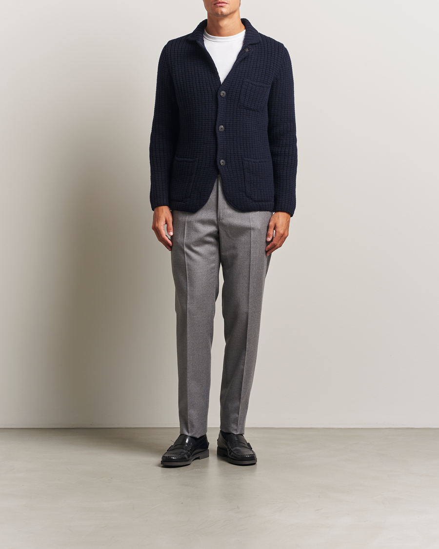 Gran Sasso Heavy Knitted Wool Cardigan Navy at CareOfCarl.com