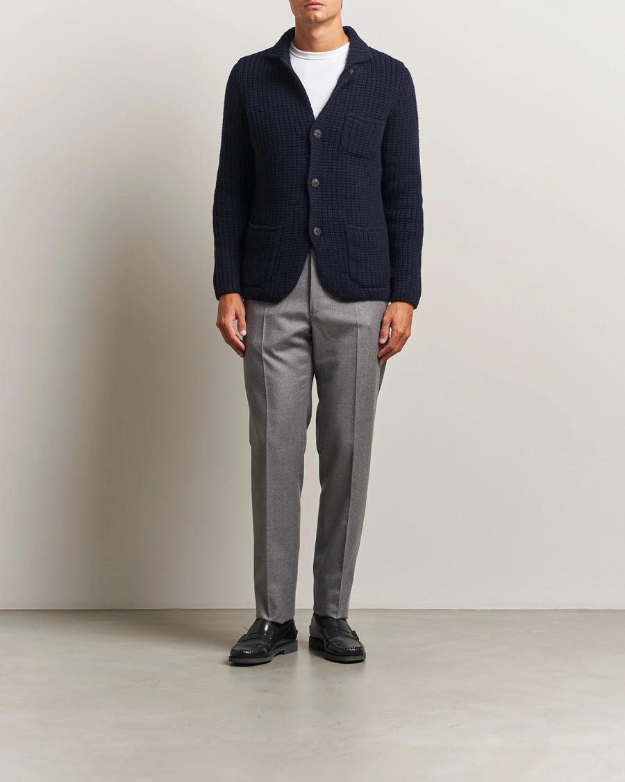 Men | Sweaters & Knitwear | Gran Sasso | Heavy Knitted Wool Cardigan Navy