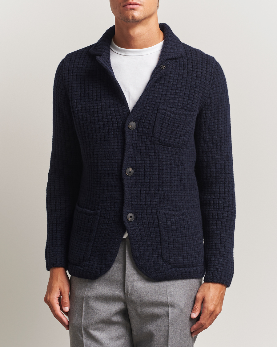 Gran Sasso Heavy Knitted Wool Cardigan Navy at CareOfCarl.com