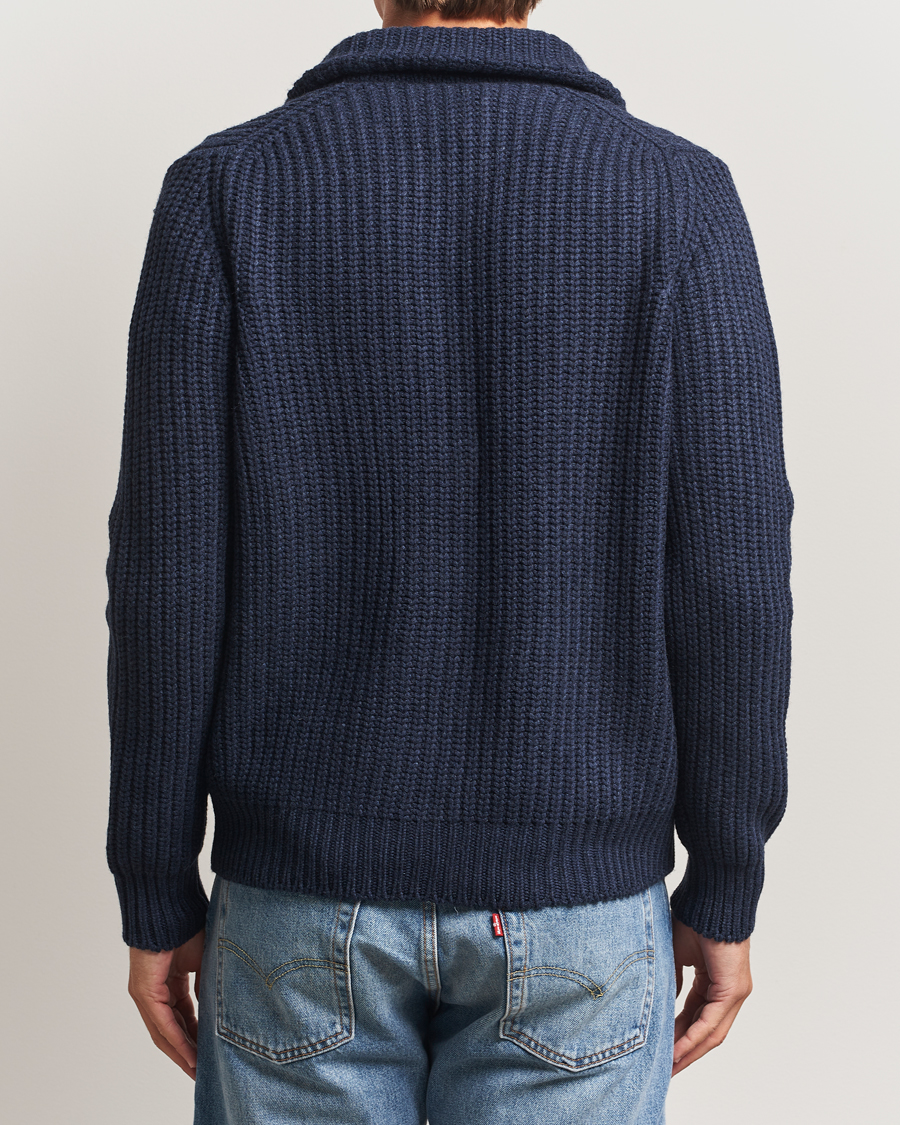 Men | Sweaters & Knitwear | Gran Sasso | Heavy Knitted Wool Full Zip Navy Melange