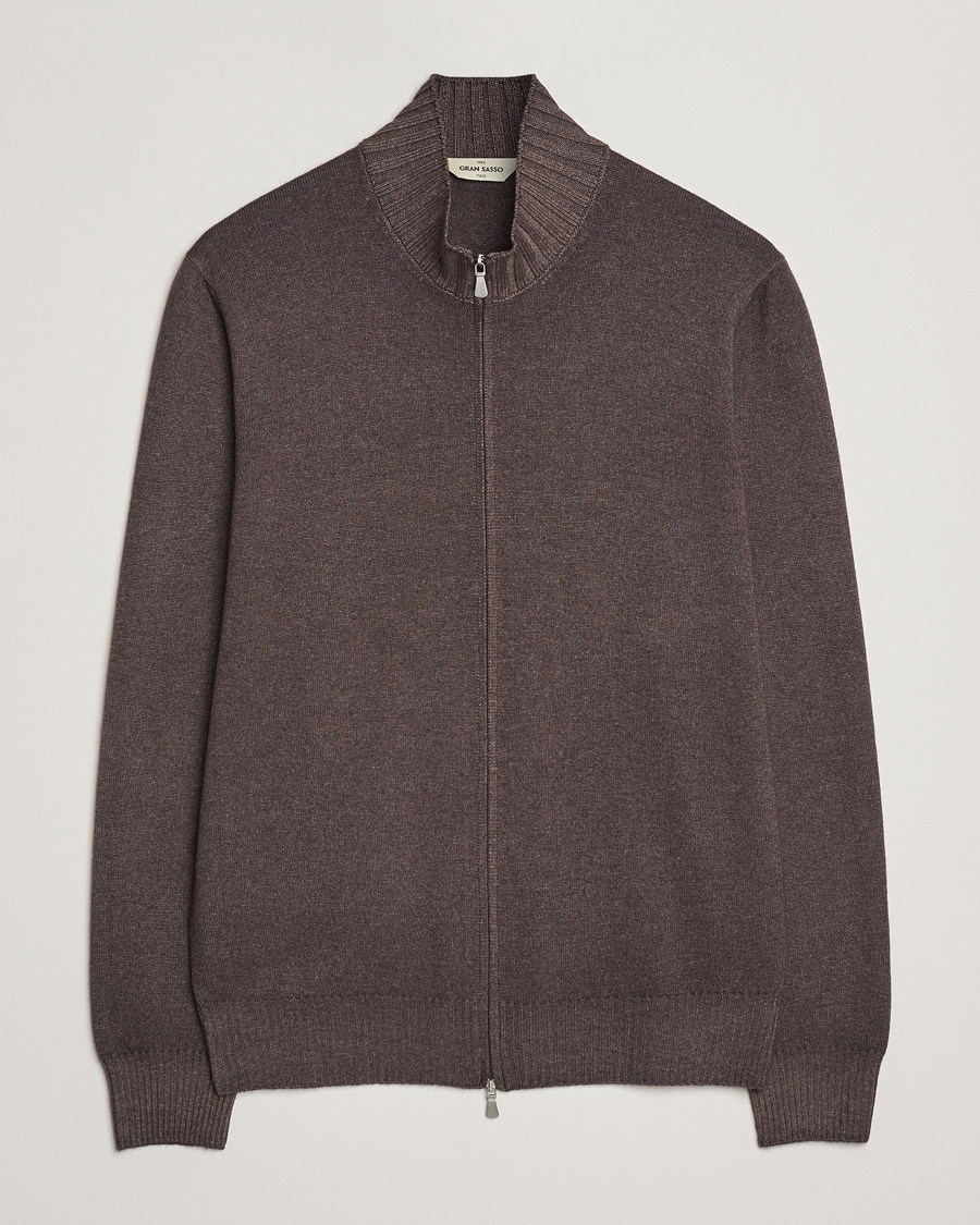 Gran Sasso Wool/Cashmere Washed Full Zip Brown Melange at