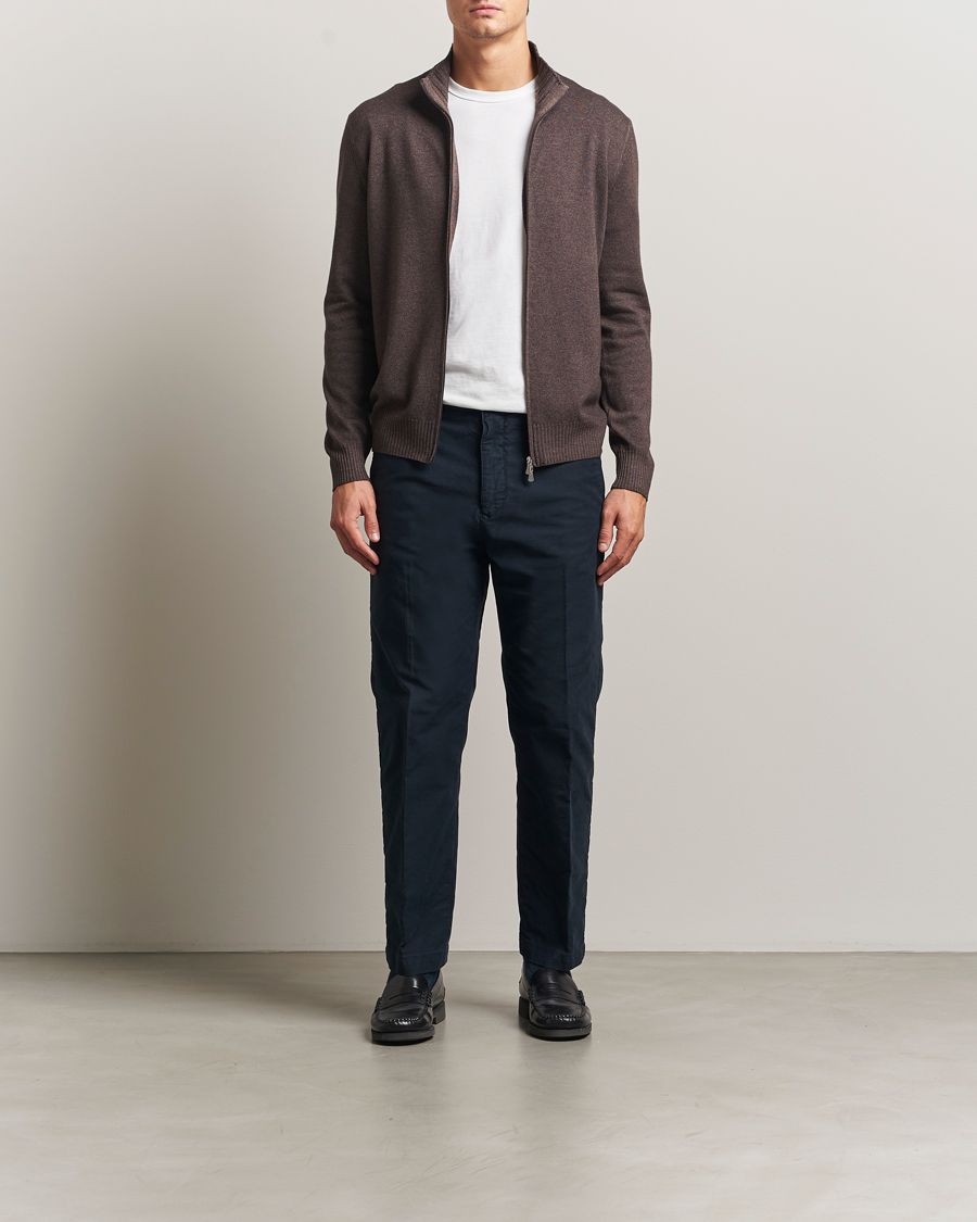 Gran Sasso Wool/Cashmere Washed Full Zip Brown Melange at