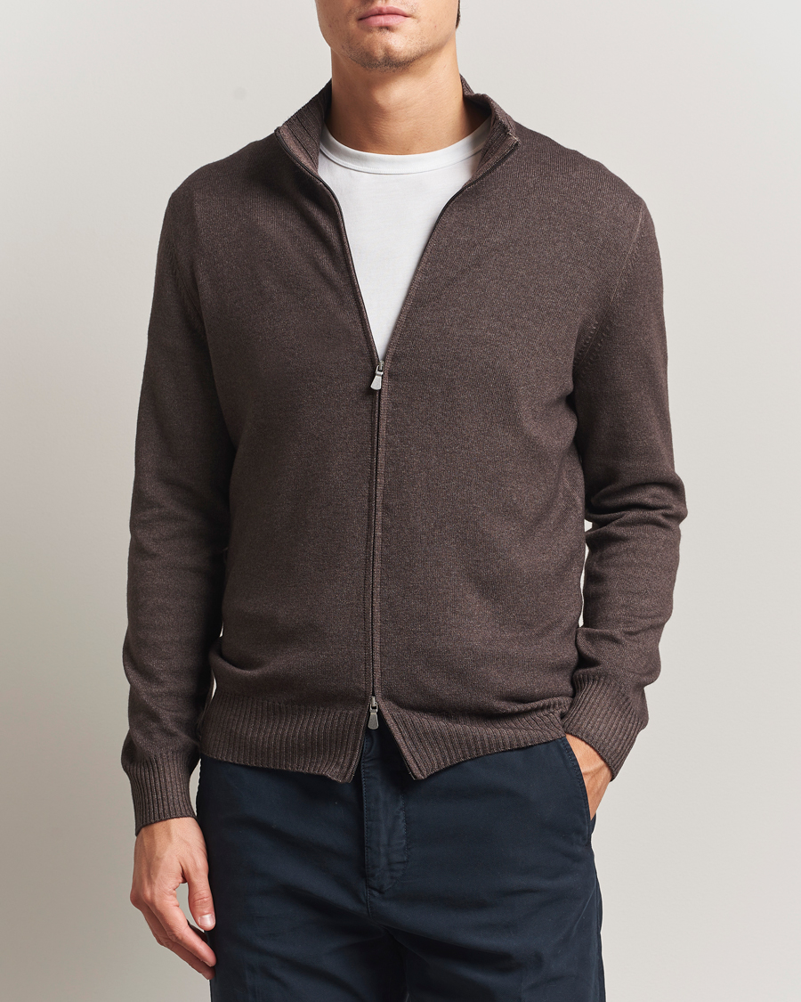 Gran Sasso Wool/Cashmere Washed Full Zip Brown Melange at