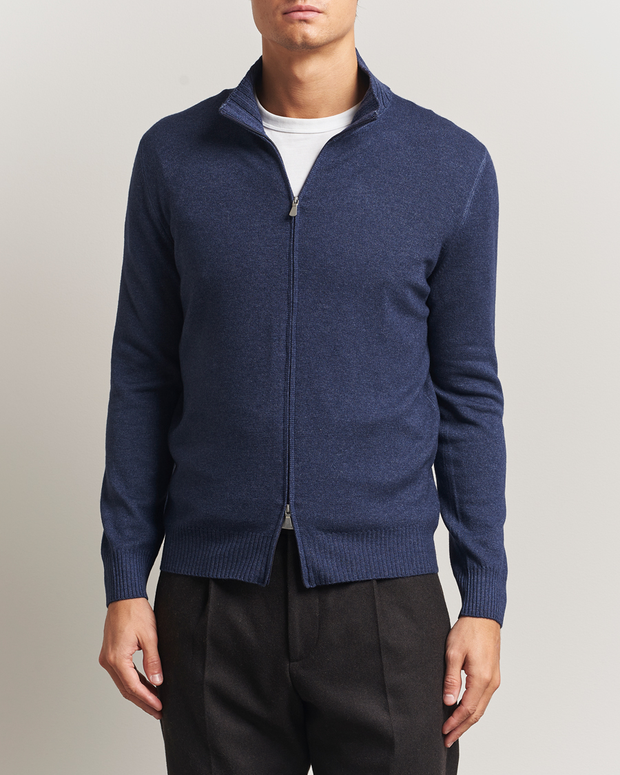 Giorgio Armani Jersey Corduroy Zip Sweater Navy at CareOfCarl.com