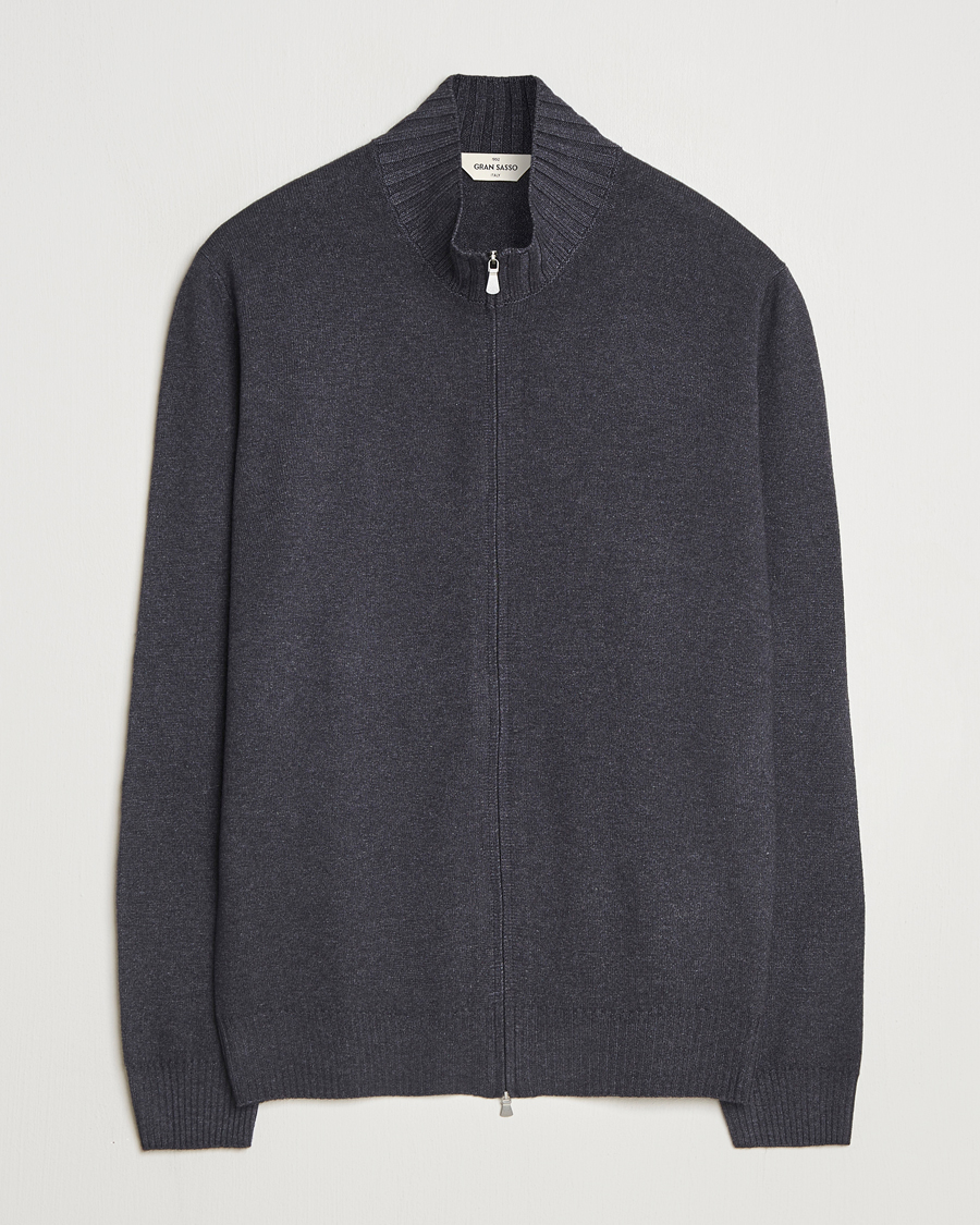 Men | Sweaters & Knitwear | Gran Sasso | Wool/Cashmere Washed Full Zip Asphalt