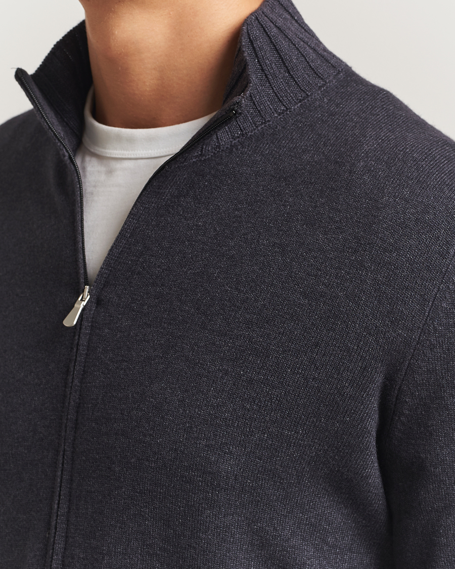 Men | Sweaters & Knitwear | Gran Sasso | Wool/Cashmere Washed Full Zip Asphalt