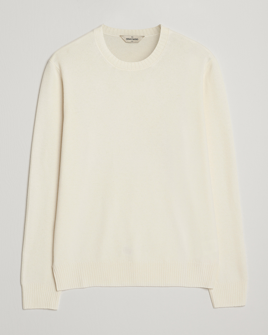 Men | Sweaters & Knitwear | Gran Sasso | Wool/Cashmere Washed Crew Neck Cream Melange