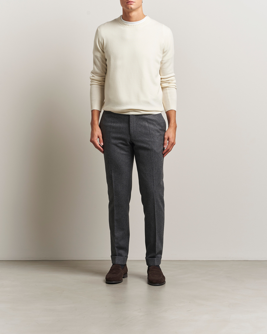 Men | Sweaters & Knitwear | Gran Sasso | Wool/Cashmere Washed Crew Neck Cream Melange