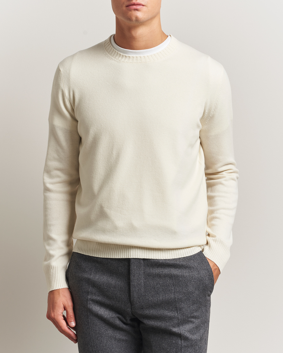 Men | Sweaters & Knitwear | Gran Sasso | Wool/Cashmere Washed Crew Neck Cream Melange