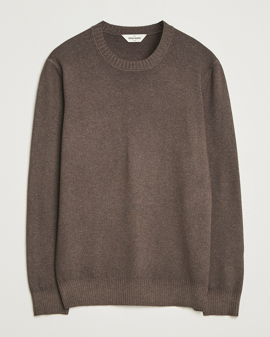 Men | Sweaters & Knitwear | Gran Sasso | Wool/Cashmere Washed Crew Neck Brown Melange