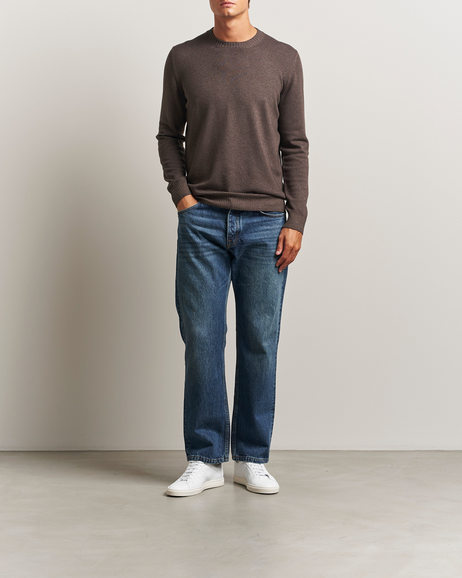 Men | Sweaters & Knitwear | Gran Sasso | Wool/Cashmere Washed Crew Neck Brown Melange