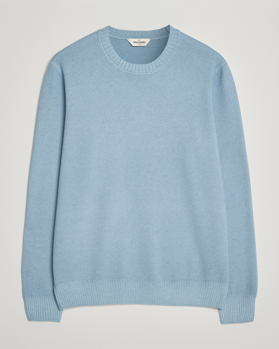 Men | Sweaters & Knitwear | Gran Sasso | Wool/Cashmere Washed Crew Neck Blue Melange