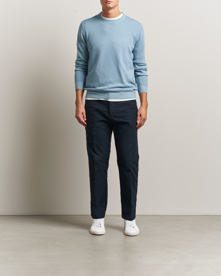 Men | Sweaters & Knitwear | Gran Sasso | Wool/Cashmere Washed Crew Neck Blue Melange