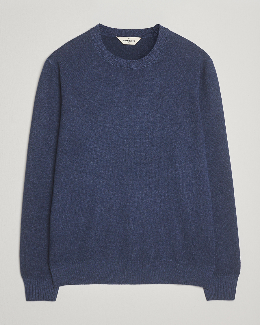 Men | Sweaters & Knitwear | Gran Sasso | Wool/Cashmere Washed Crew Neck Navy Melange