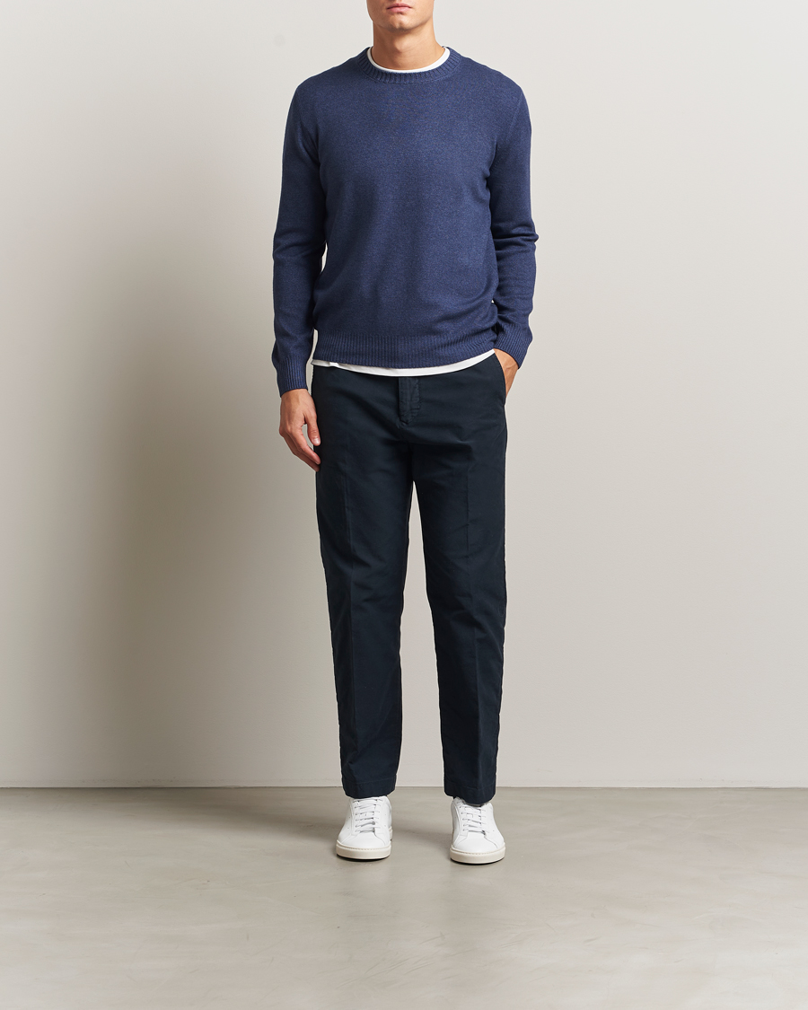 Men | Sweaters & Knitwear | Gran Sasso | Wool/Cashmere Washed Crew Neck Navy Melange