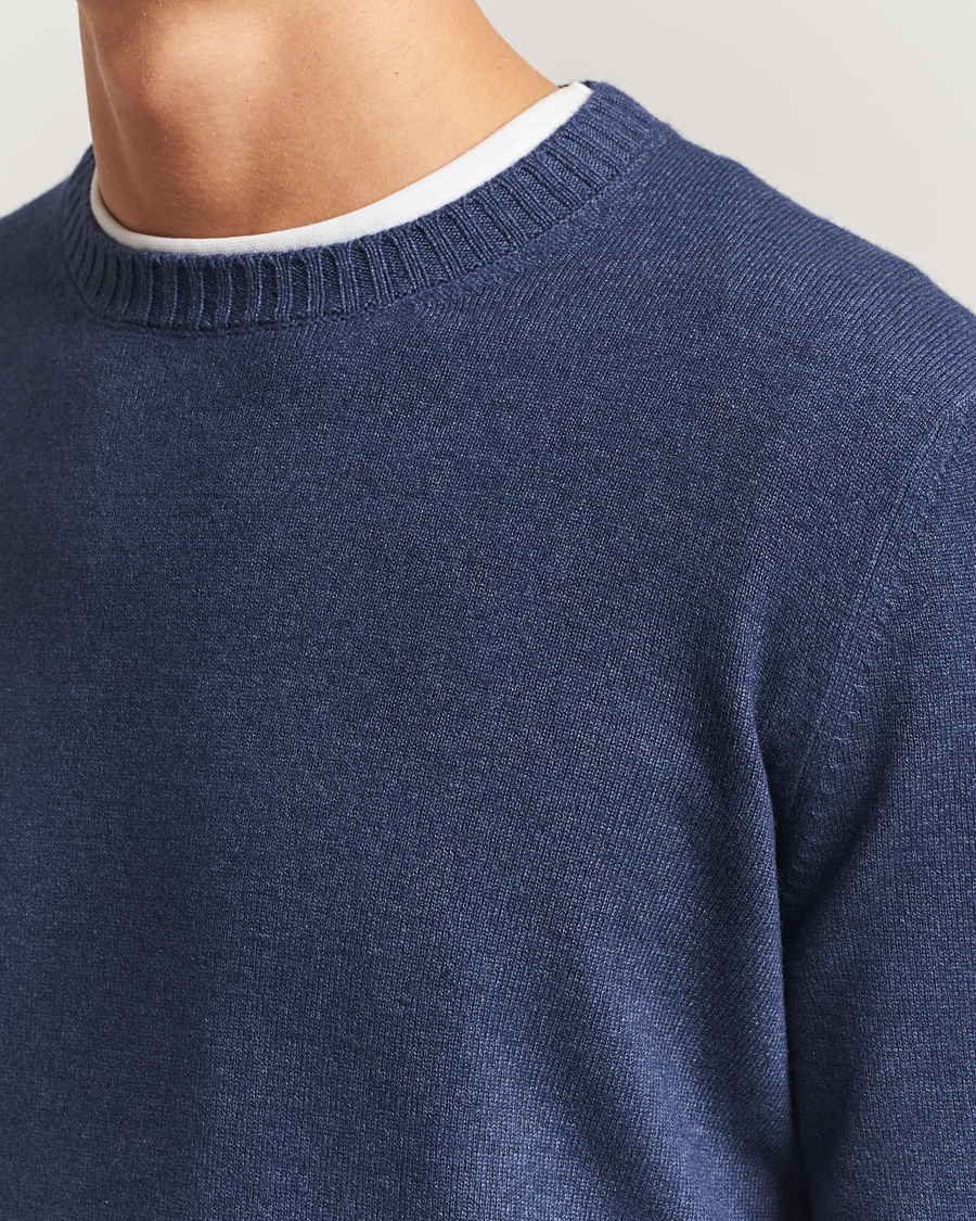 Men | Sweaters & Knitwear | Gran Sasso | Wool/Cashmere Washed Crew Neck Navy Melange