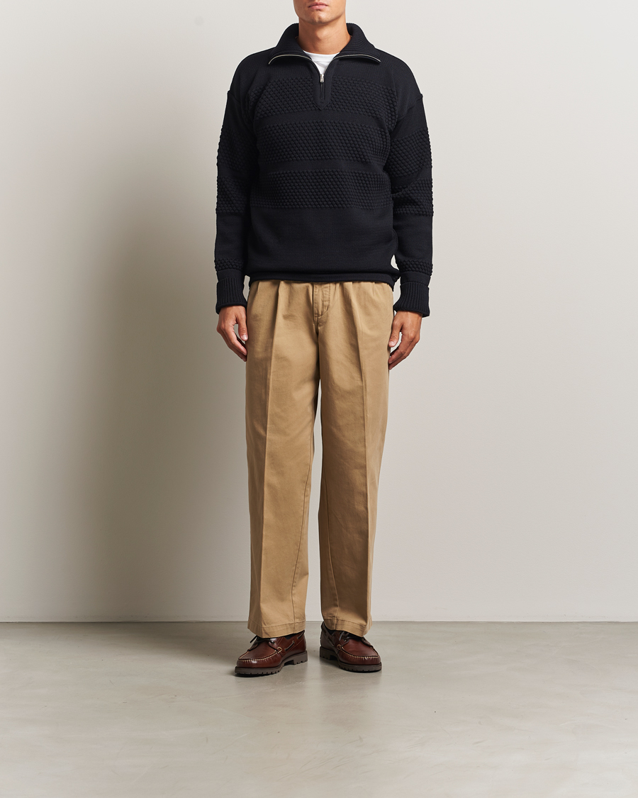 Men | Sweaters & Knitwear | S.N.S. Herning | Fisherman Wool Short Zip Navy