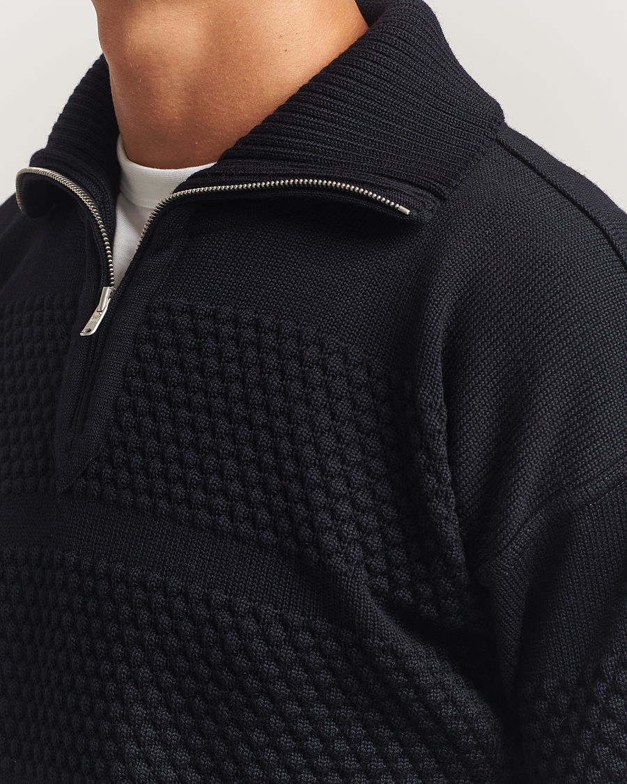 Men | Sweaters & Knitwear | S.N.S. Herning | Fisherman Wool Short Zip Navy