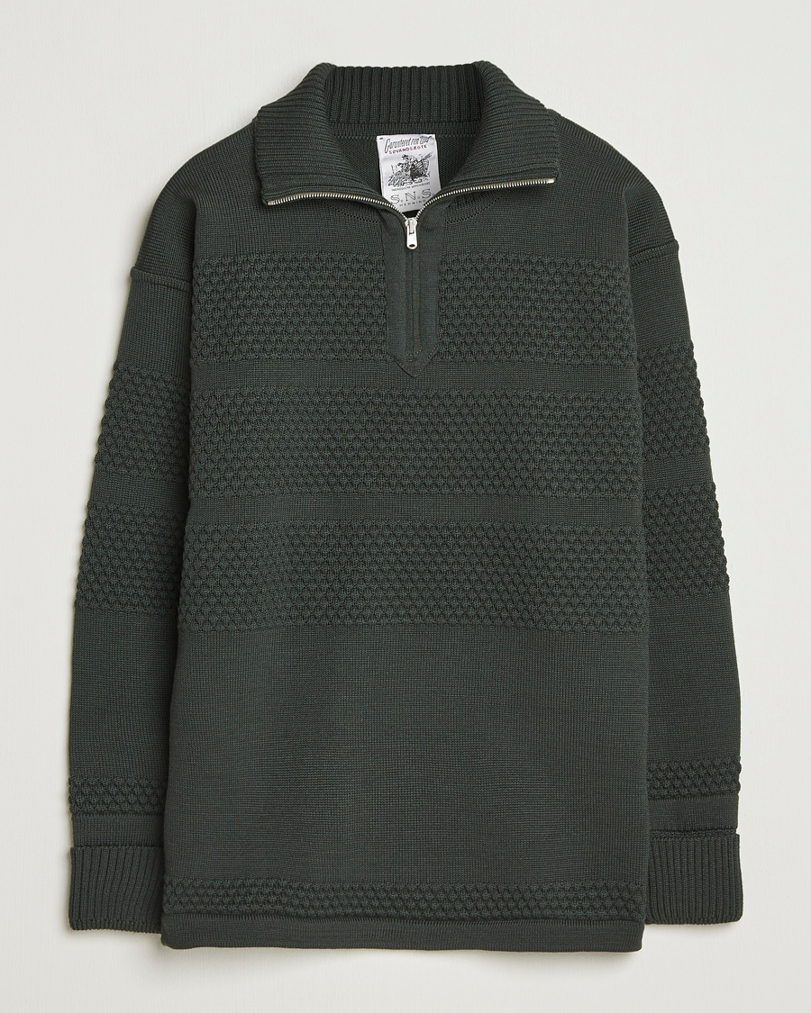 Men | Sweaters & Knitwear | S.N.S. Herning | Fisherman Wool Short Zip Dark Forest Green