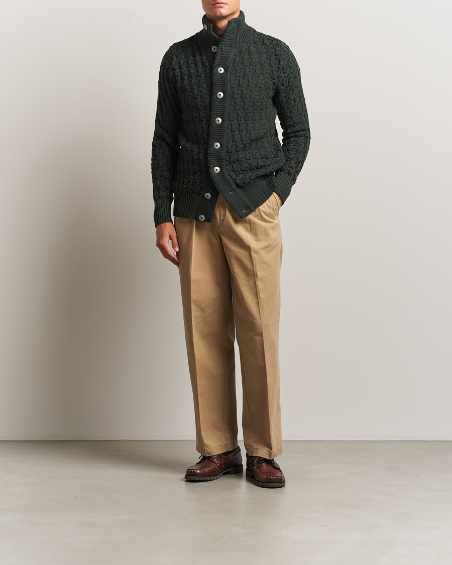 S.N.S. Herning Stark Wool Cable Cardigan Dark Forest Green at