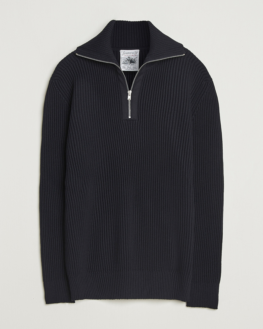 Men | Sweaters & Knitwear | S.N.S. Herning | Fender Short Zip Navy Blue
