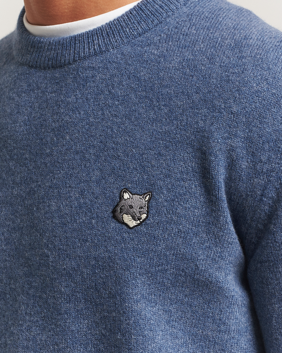 Men | Sweaters & Knitwear | Maison Kitsuné | Grey Fox Head Lambswool Sweater Powder Blue