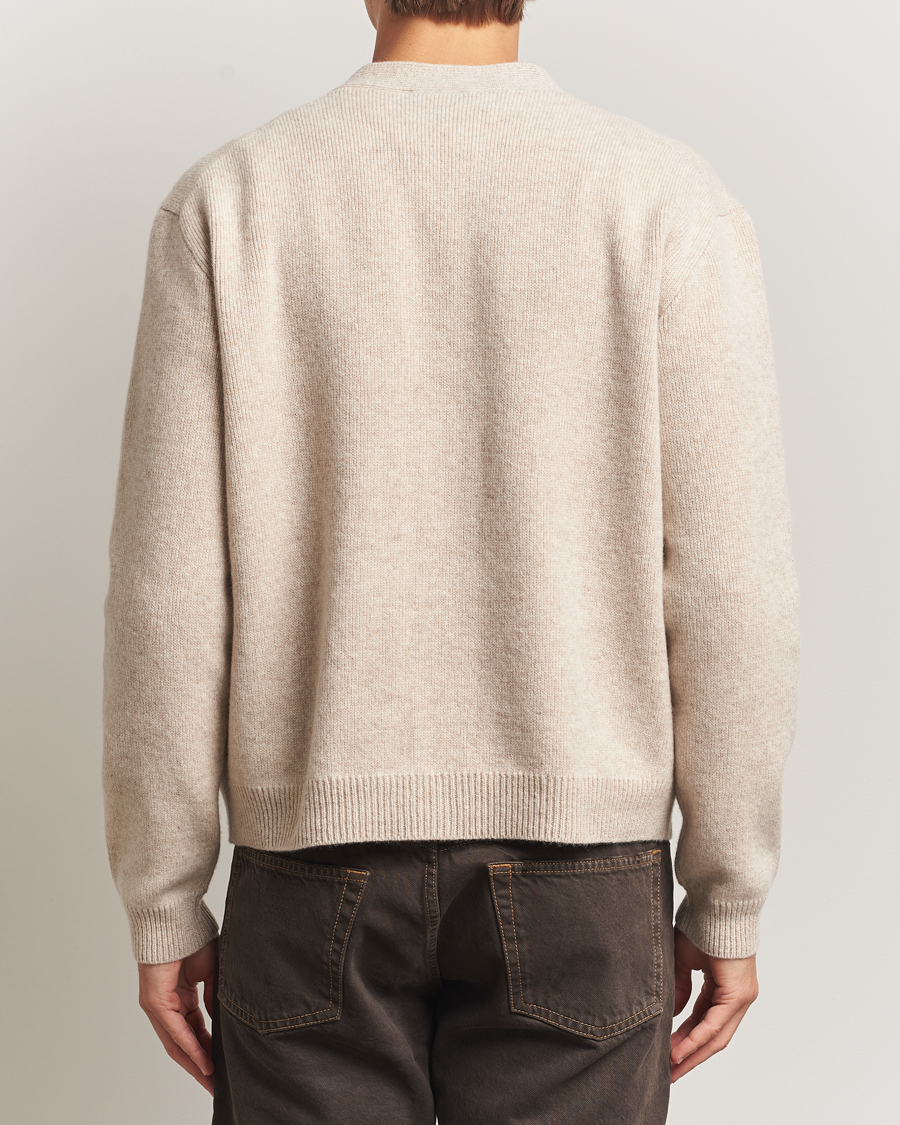 Men | Sweaters & Knitwear | Maison Kitsuné | Grey Fox Head Milano Lambswool Cardigan Tan Beige