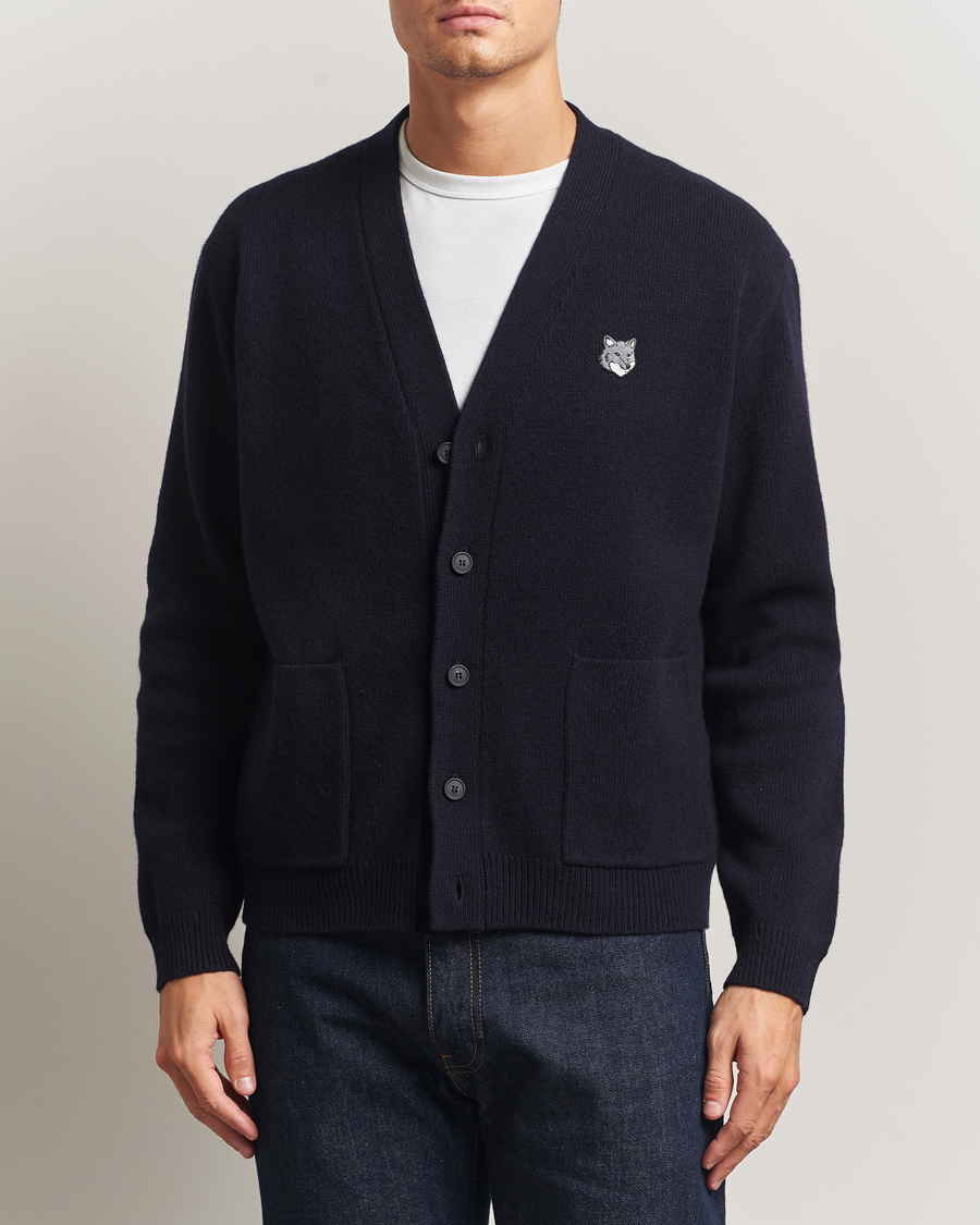 Maison Kitsuné Grey Fox Head Milano Lambswool Cardigan Classic