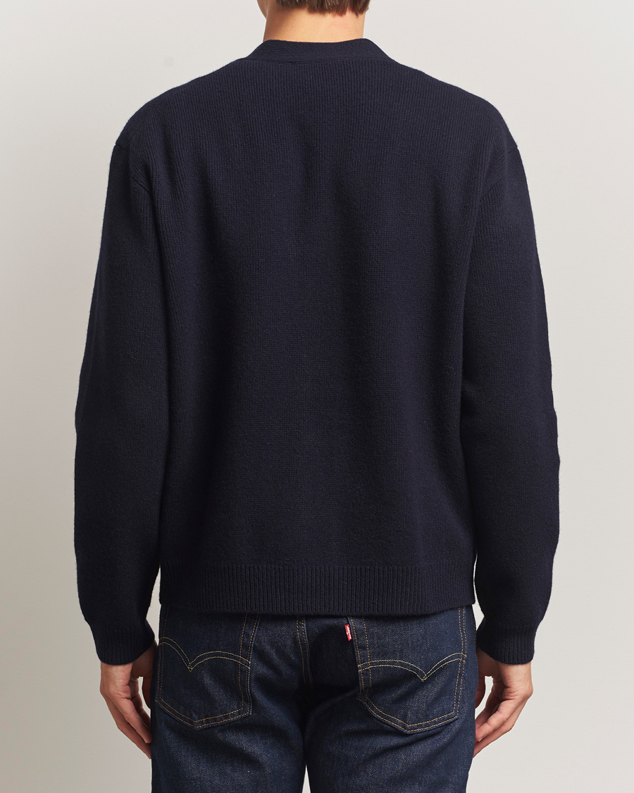 Men | Sweaters & Knitwear | Maison Kitsuné | Grey Fox Head Milano Lambswool Cardigan Classic Navy