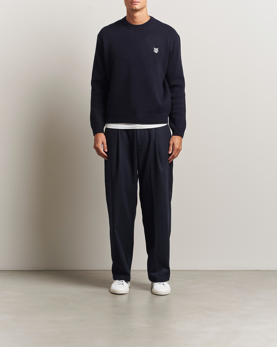 Maison Kitsuné Grey Fox Head Milano Lambswool Sweater Classic Navy