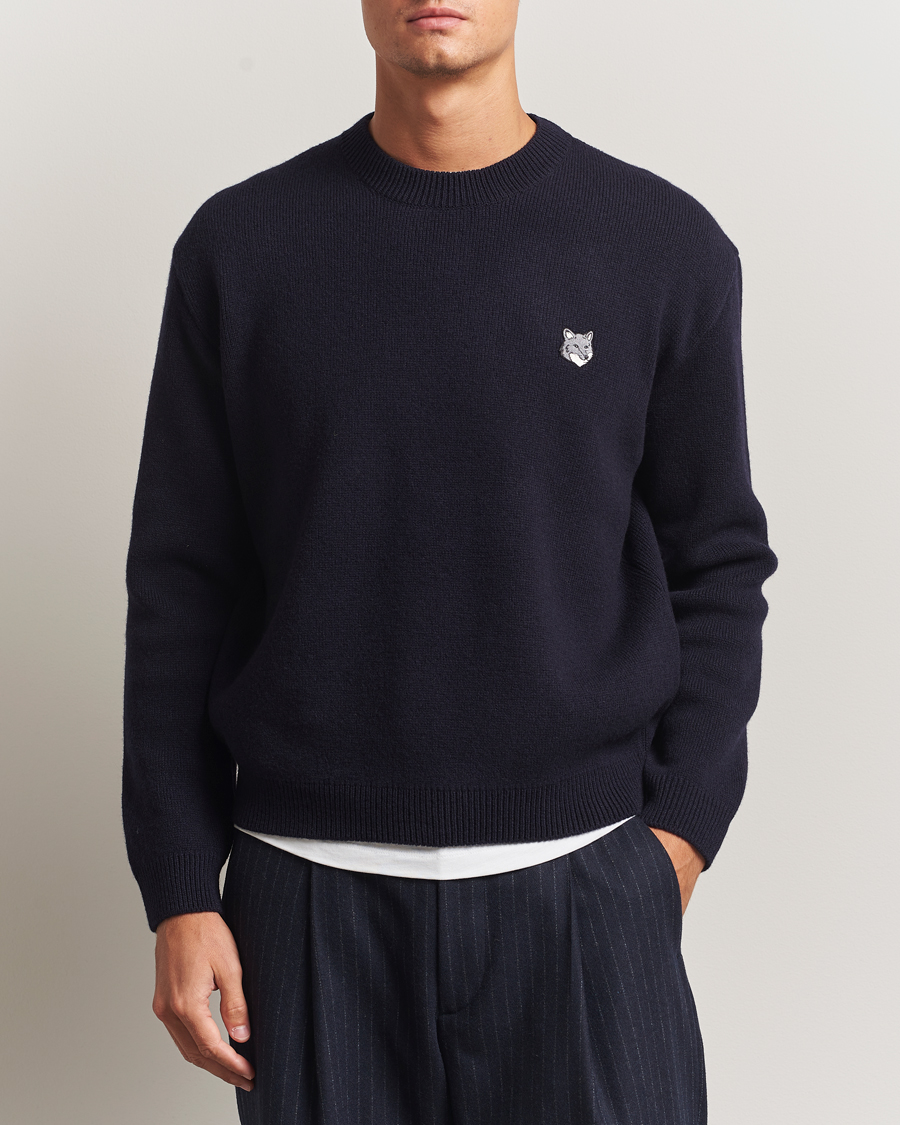 Maison Kitsuné Grey Fox Head Milano Lambswool Sweater Classic Navy