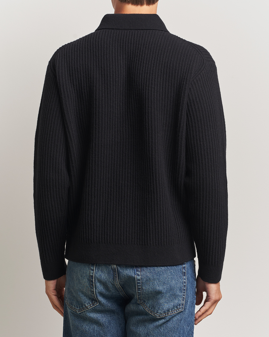 Men | Sweaters & Knitwear | Maison Kitsuné | Tonal Fox Head Wool Ribbed Polo Black