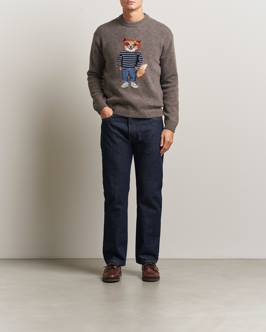 Maison Kitsuné Dressed Fox Wool Knitted Sweater Dark Grey Melange