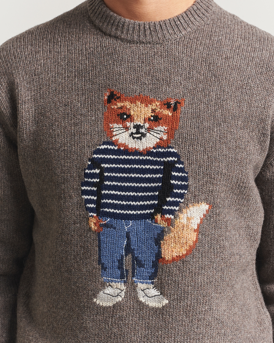Maison Kitsuné Dressed Fox Wool Knitted Sweater Dark Grey Melange