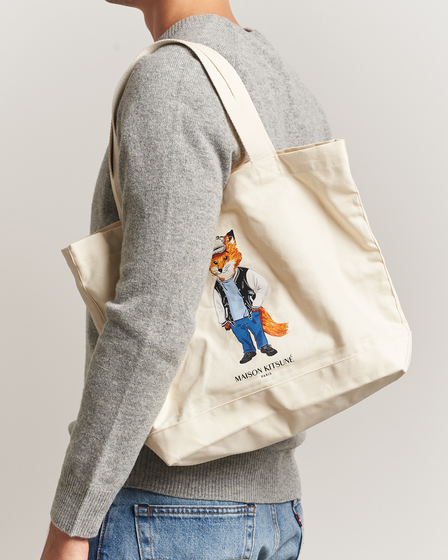Men | Maison Kitsuné Dressed Fox Tote Bag Ecru | Maison Kitsuné | Dressed Fox Tote Bag Ecru