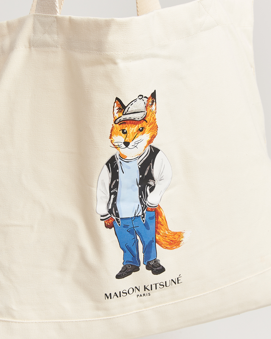 Maison Kitsuné Dressed Fox Tote Bag Ecru at CareOfCarl.com