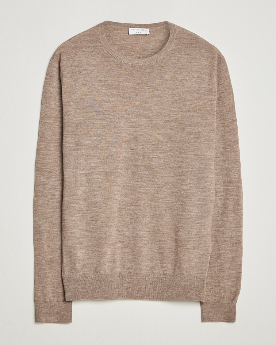 Men | Sweaters & Knitwear | Tiger of Sweden | Connor Extra Fine Merino Crew Neck Pullover Beige Melange
