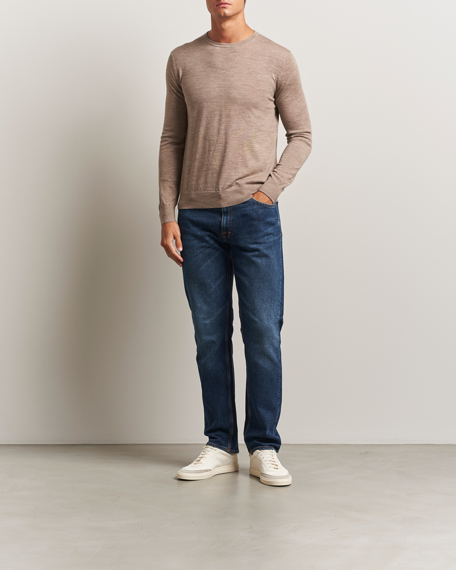 Men | Sweaters & Knitwear | Tiger of Sweden | Connor Extra Fine Merino Crew Neck Pullover Beige Melange